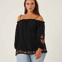Curve Friday Afternoon Embroidered Blouse Plus Size Tops Black 1XL -2020AVE