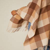 Curve Fringe Trim Plaid Poncho Plus Size Outerwear Brown Plus Size One Size -2020AVE