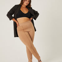 Curve Front Seam Stretch Pants Plus Size Bottoms Tan 1XL -2020AVE