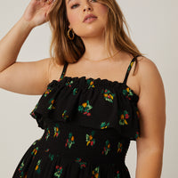 Curve Fruit Pattern Sundress Plus Size Dresses -2020AVE