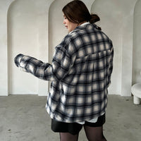 Curve Fuzzy Lined Plaid Coat Plus Size Outerwear -2020AVE
