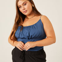 Curve Gathered Bust Tank Plus Size Tops Dark Blue 1XL -2020AVE