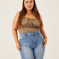 Curve Gathered Bust Tank Plus Size Tops Olive 1XL -2020AVE