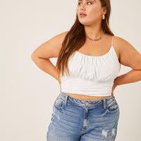 Curve Gathered Bust Tank Plus Size Tops White 1XL -2020AVE