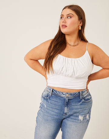 Curve Gathered Bust Tank Plus Size Tops White 1XL -2020AVE