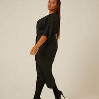 Curve Gathered Drapey V Neck Dress Plus Size Dresses -2020AVE