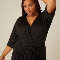 Curve Gathered Drapey V Neck Dress Plus Size Dresses -2020AVE