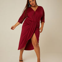 Curve Gathered Drapey V Neck Dress Plus Size Dresses -2020AVE