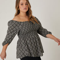 Curve Geometric Boho Patterned Top Plus Size Tops -2020AVE