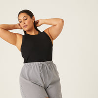 Curve Gingham Elastic Waist Shorts Plus Size Bottoms -2020AVE