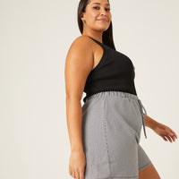 Curve Gingham Elastic Waist Shorts Plus Size Bottoms -2020AVE