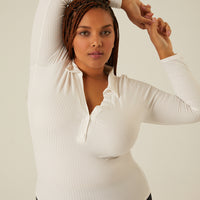Curve Half Button Long Sleeve Top Plus Size Tops -2020AVE