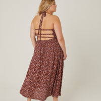 Curve Halter Floral Midi Dress Plus Size Dresses -2020AVE