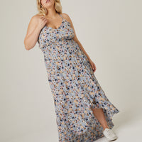 Curve High Low Floral Ruffle Dress Plus Size Dresses Blue 1XL -2020AVE