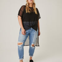 Curve High Low Mesh Tee Plus Size Tops -2020AVE