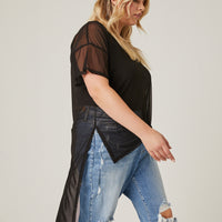 Curve High Low Mesh Tee Plus Size Tops -2020AVE