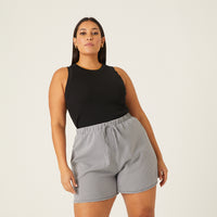 Curve High Neck Rib Knit Tank Plus Size Tops Black 1XL -2020AVE