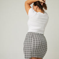 Curve Houndstooth Skirt With Slit Plus Size Bottoms -2020AVE