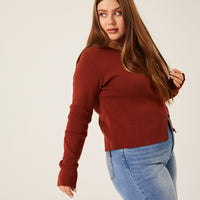 Curve Button Cardigan Knit Top Plus Size Tops -2020AVE