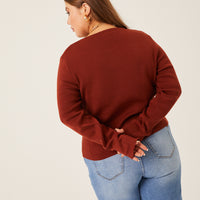 Curve Button Cardigan Knit Top Plus Size Tops -2020AVE