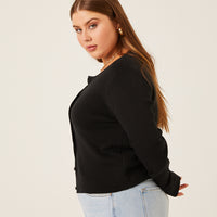 Curve Button Cardigan Knit Top Plus Size Tops -2020AVE