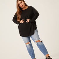 Curve Knit Flowy Long Sleeve Tee Plus Size Tops -2020AVE