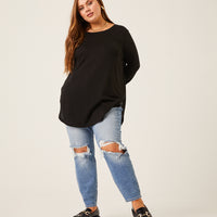 Curve Knit Flowy Long Sleeve Tee Plus Size Tops -2020AVE