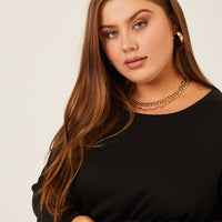 Curve Knit Flowy Long Sleeve Tee Plus Size Tops Black 1XL -2020AVE