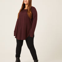 Curve Knit Flowy Long Sleeve Tee Plus Size Tops -2020AVE