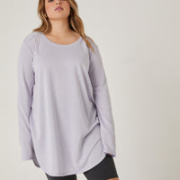 Curve Knit Flowy Long Sleeve Tee Plus Size Tops Purple 1XL -2020AVE