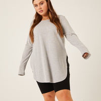 Curve Knit Flowy Long Sleeve Tee Plus Size Tops Gray 1XL -2020AVE
