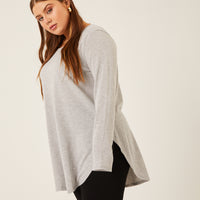 Curve Knit Flowy Long Sleeve Tee Plus Size Tops -2020AVE