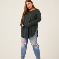 Curve Knit Flowy Long Sleeve Tee Plus Size Tops -2020AVE