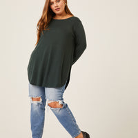 Curve Knit Flowy Long Sleeve Tee Plus Size Tops -2020AVE