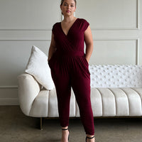 Curve Knit Sleeveless Jumpsuit Plus Size Rompers + Jumpsuits Burgundy 1XL -2020AVE
