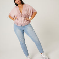 Curve Lace Trim Blouse Plus Size Tops -2020AVE