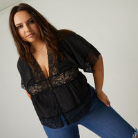 Curve Lace Trim Blouse Plus Size Tops -2020AVE