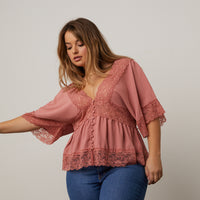 Curve Lace Trim Blouse Plus Size Tops -2020AVE