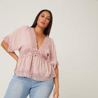Curve Lace Trim Blouse Plus Size Tops Mauve 1XL -2020AVE