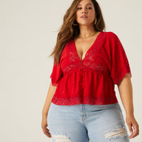 Curve Lace Trim Blouse Plus Size Tops -2020AVE