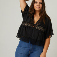 Curve Lace Trim Blouse Plus Size Tops -2020AVE