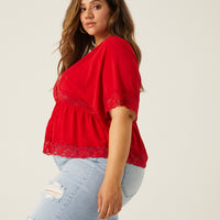 Curve Lace Trim Blouse Plus Size Tops -2020AVE