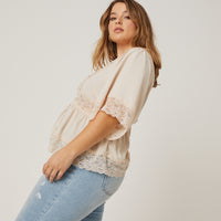 Curve Lace Trim Blouse Plus Size Tops -2020AVE