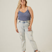 Curve Lace Trim Knit Bodysuit Plus Size Tops -2020AVE