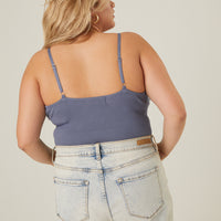 Curve Lace Trim Knit Bodysuit Plus Size Tops -2020AVE