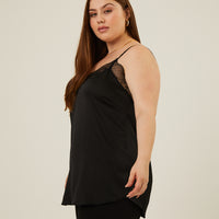 Curve Lace Trim Tank Plus Size Tops Black 1XL -2020AVE