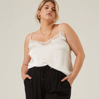 Curve Lace Trim Tank Plus Size Tops -2020AVE