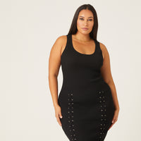 Curve Lace Up Bodycon Dress Plus Size Dresses Black 1XL -2020AVE