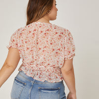 Curve Lace Up Chiffon Floral Top Plus Size Tops -2020AVE