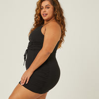 Curve Lace Up Ruched Mini Dress Plus Size Dresses -2020AVE